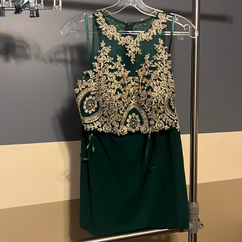 emerald green and gold homecoming dress